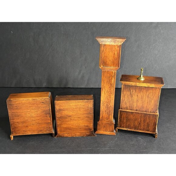 Vtg 4 Pc House of Miniatures Doll Furniture Dated Desk Dresser Bookshelf Clock - Picture 15 of 16